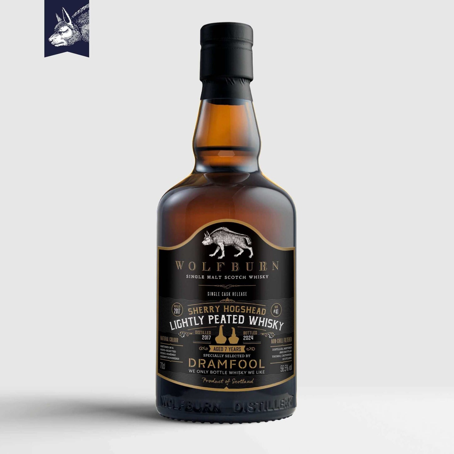 Wolfburn DramFool Peated - 56.5% vol. 70cl To celebrate Wolfburn’s 10th anniversary we have created a new collectors’ edition: the Anniversary Series. Consisting of just 680 bottles, the 2023 single-cask release has been matured for over nine years in an