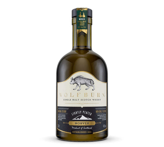 Morven Single Malt Scotch Whisky bottle showcasing its lightly peated character and elegant design.