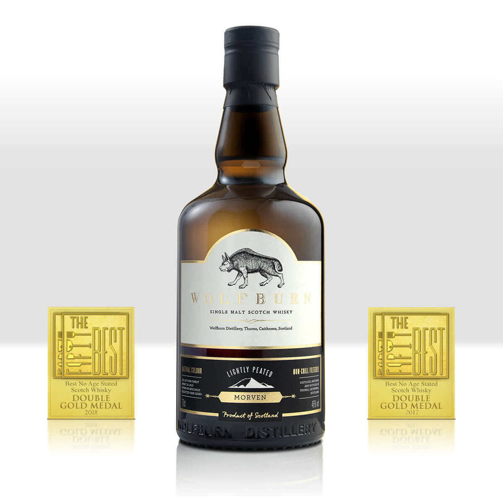
                  
                    Wolfburn Distillery Wolfburn Morven – 46% vol. 70cl This lightly peated whisky is made from malted barley infused with smoke during the drying process. It’s a reflection of history – the original 19th Century distillery was largely fired by peat. Gentle d
                  
                
