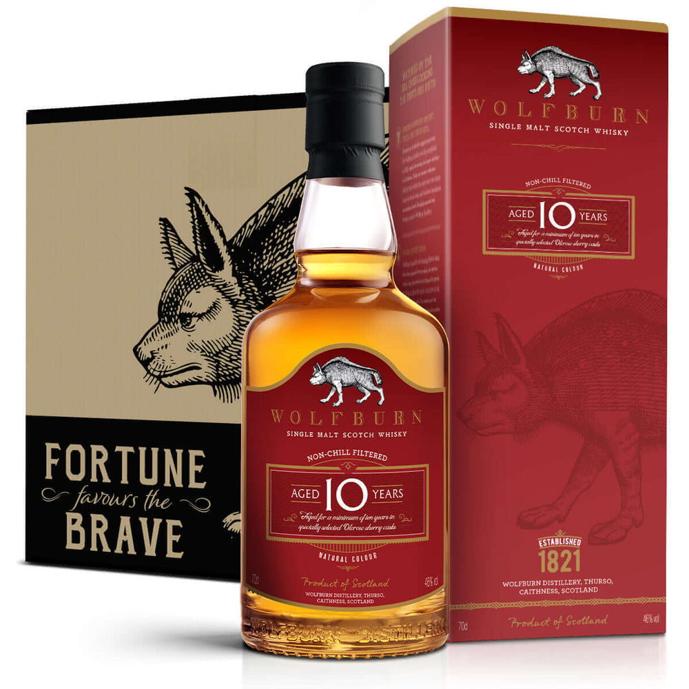 Wolfburn Distillery 10 Year old case of 6 This 10-year-old single malt marks a significant milestone in the history of the distillery: it is our first permanent age-statement release. Crafted from spirit fully matured in hand-selected second-fill Oloroso