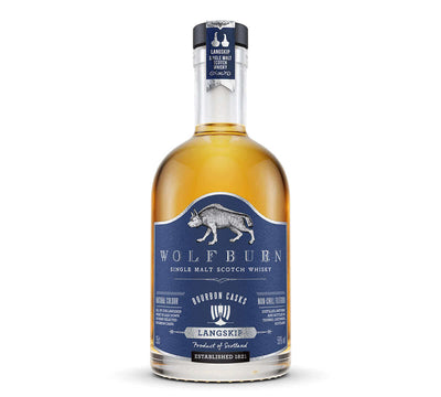 Langskip Single Malt Scotch Whisky bottle showcasing smooth and rich flavors with bourbon cask maturation.