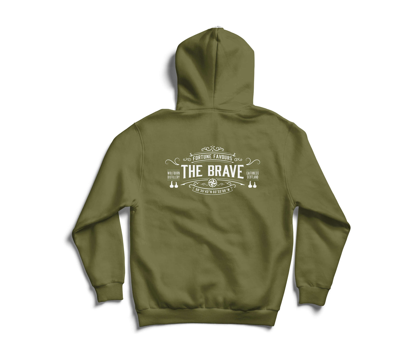 Wolfburn Distillery Wolfburn Hoodie ‘The Brave’ Hooded top. Screen printed 'Wolfburn' logo on the chest and large 'The Brave' on the back. £35.00