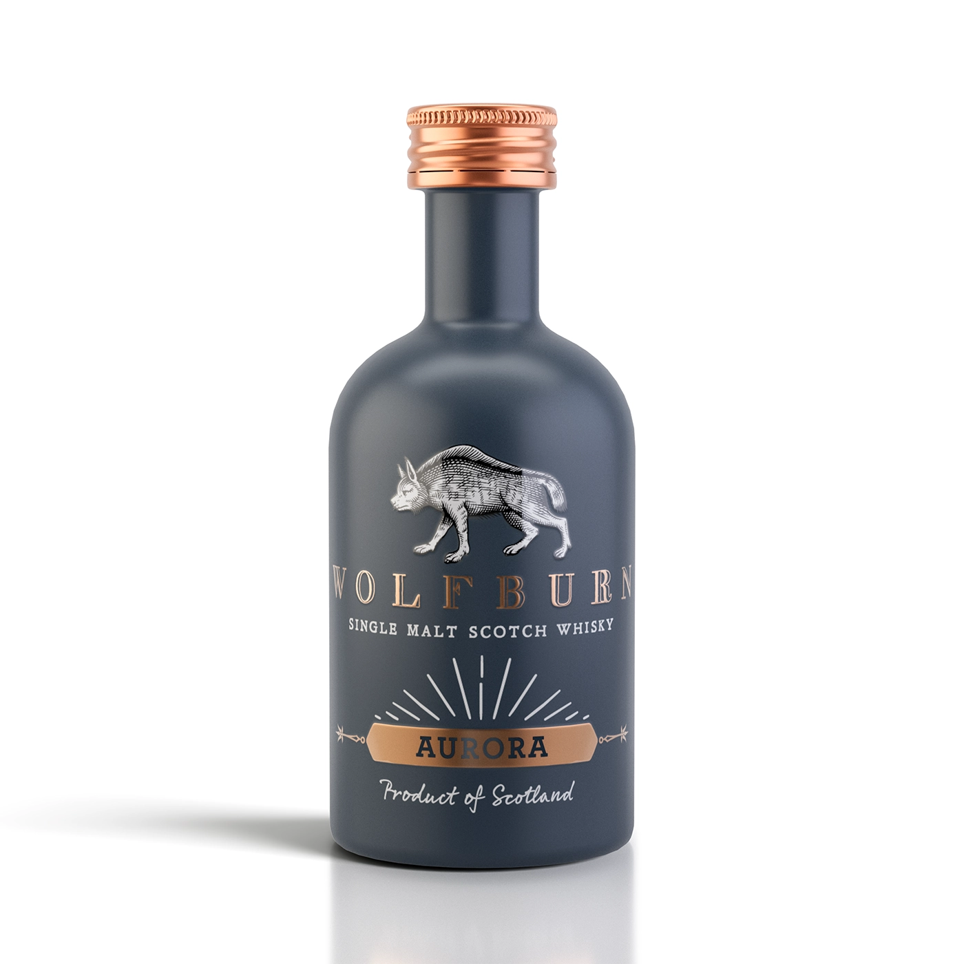 Wolfburn Aurora Sherry Single Malt Scotch Whisky 5cl Miniature grey bottle on a white background