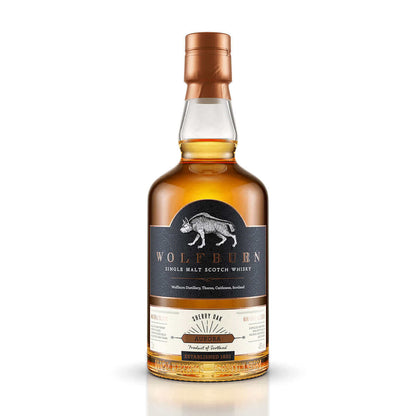 Wolfburn Aurora – 46% vol. 70cl This beautiful sherried whisky is made from spirit laid down in a combination of bourbon and Oloroso sherry casks. Benefitting from long fermentation and slow, gentle distillation, the spirit is laid down on-site in our pur