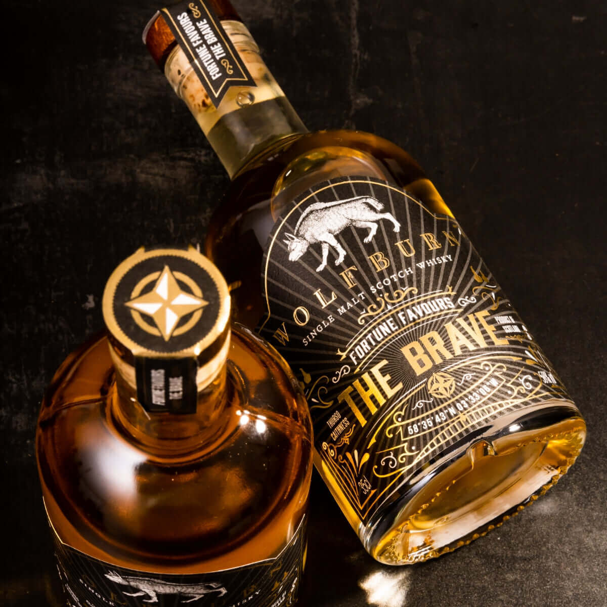 
                  
                    Wolfburn Distillery Wolfburn Fortune Favours the Brave – 58% vol. 35cl The 35cl Fortune Favours the Brave Langskip edition at 58%. Matured exclusively in first-fill ex-bourbon barrels. Distilled, matured and bottled at Wolfburn Distillery in Caithness, Sc
                  
                