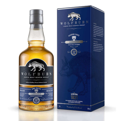 Langskip Single Malt Scotch Whisky bottle and packaging showcasing smooth and strong flavor profile.