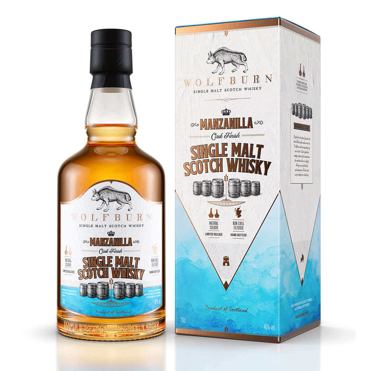 Wolfburn Distillery Wolfburn Morven – 46% vol. 70cl This lightly peated whisky is made from malted barley infused with smoke during the drying process. It’s a reflection of history – the original 19th Century distillery was largely fired by peat. Gentle d