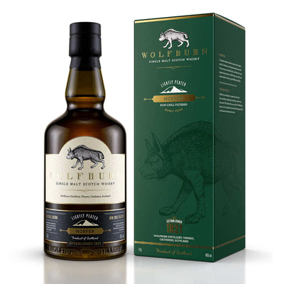 Morven Single Malt Scotch Whisky bottle and packaging showcasing its lightly peated profile and heritage.