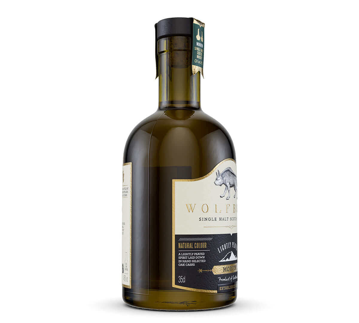 Wolfburn Morven – 46% vol. 35cl This lightly peated whisky is made from malted barley infused with smoke during the drying process. It’s a reflection of history – the original 19th Century distillery was largely fired by peat. Gentle distillation is follo