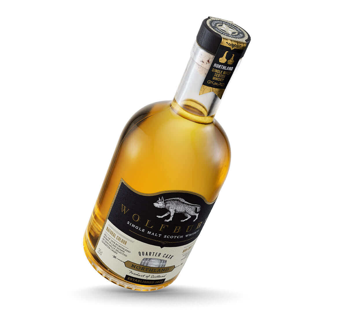 Wolfburn Distillery Northland – 46% vol. 35cl The smooth and warming flavours present in Northland come from the unhurried way in which the spirit is made, and from the maturation, which takes place in American oak quarter casks. Matured and bott
