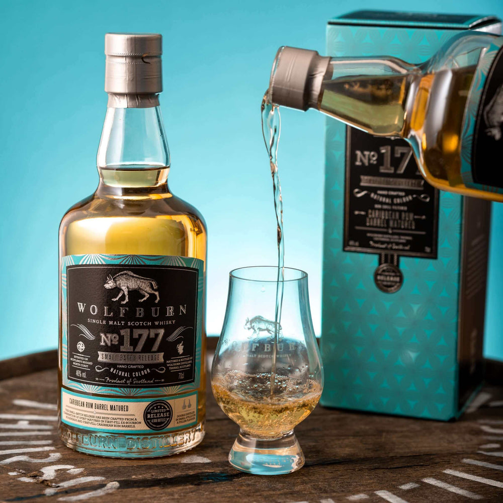 Wolfburn Distillery Wolfburn Small Batch 177 - 46% VOL. 70CL Batch 177 has been crafted from a combination of spirit matured for eight years in first-fill ex-bourbon hogsheads, married with spirit matured for seven years in first-fill Caribbean rum barrel