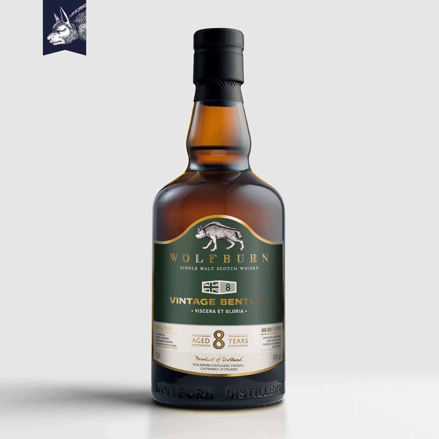 Wolfburn Vintage Bentley - 46% vol. 70cl To celebrate Wolfburn’s 10th anniversary we have created a new collectors’ edition: the Anniversary Series. Consisting of just 680 bottles, the 2023 single-cask release has been matured for over nine years in an ex