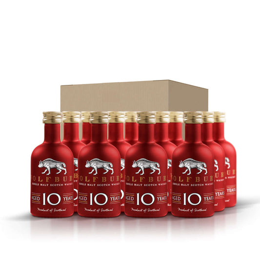 Wolfburn 10 Year Old Miniatures (Case of 12) This 10-year-old single malt marks a significant milestone in the history of the distillery: it is our first permanent age-statement release. Crafted from spirit fully matured in hand-selected second-fill Oloro