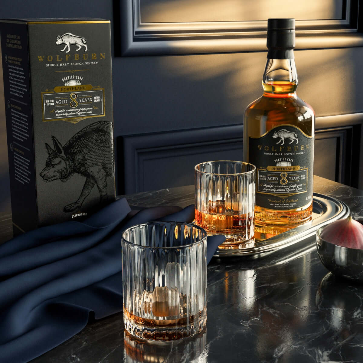 Wolfburn 8 Year Old Northland single malt whisky – smooth, warming dram matured in American oak quarter casks for rich flavour.