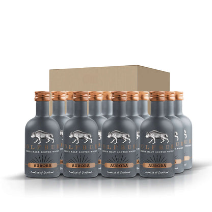 Wolfburn Miniature Quad Pack – 3 x 46% vol. and 1 x 58% vol. 5cl These four conveniently-sized 5cl bottles are a perfect gift for someone special. Or for yourself as a tasting treat, featuring the four core expressions of Wolfburn.