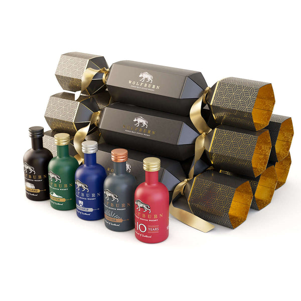 6 Luxury Whisky Christmas Crackers crackers on a white background