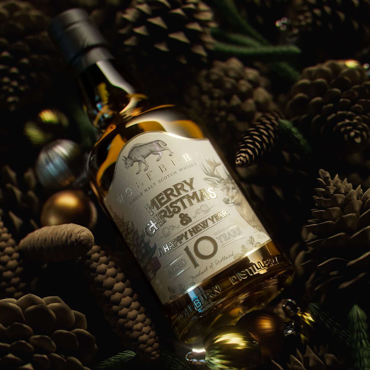 Wolfburn Christmas 10 Year Old Single Malt Scotch Whisky, limited release festive bottle