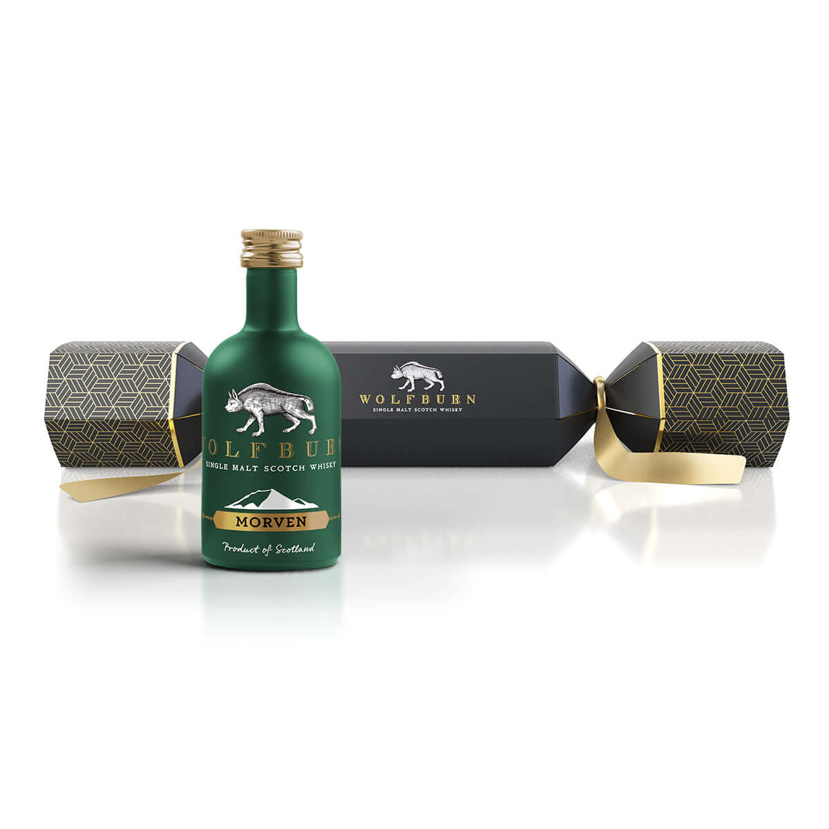 Wolfburn Morven Luxury Whisky Christmas Cracker on a white background
