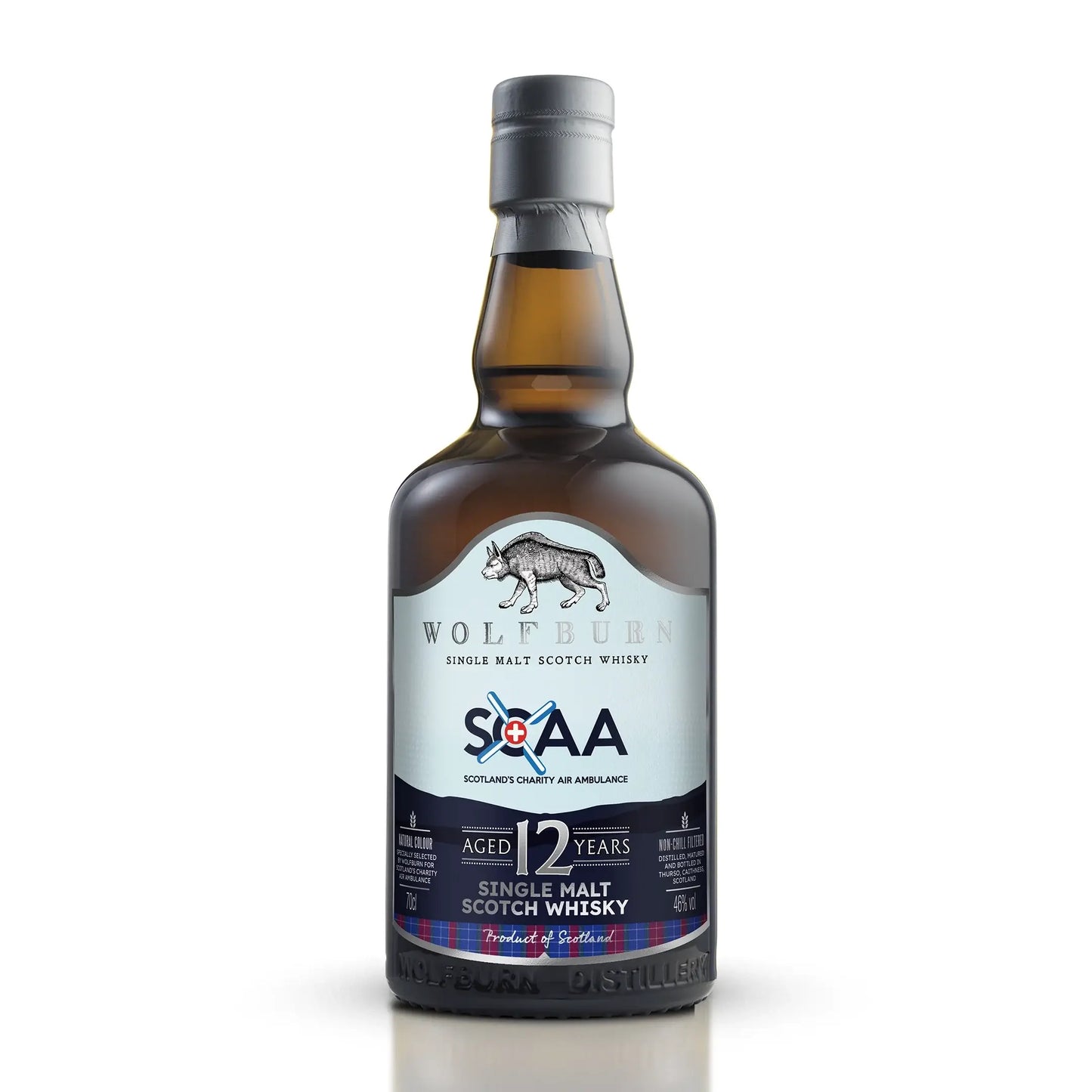 SCAA Single Malt Scotch Whisky bottle, aged 12 years, 46% vol, 70cl, from Wolfburn Distillery.
