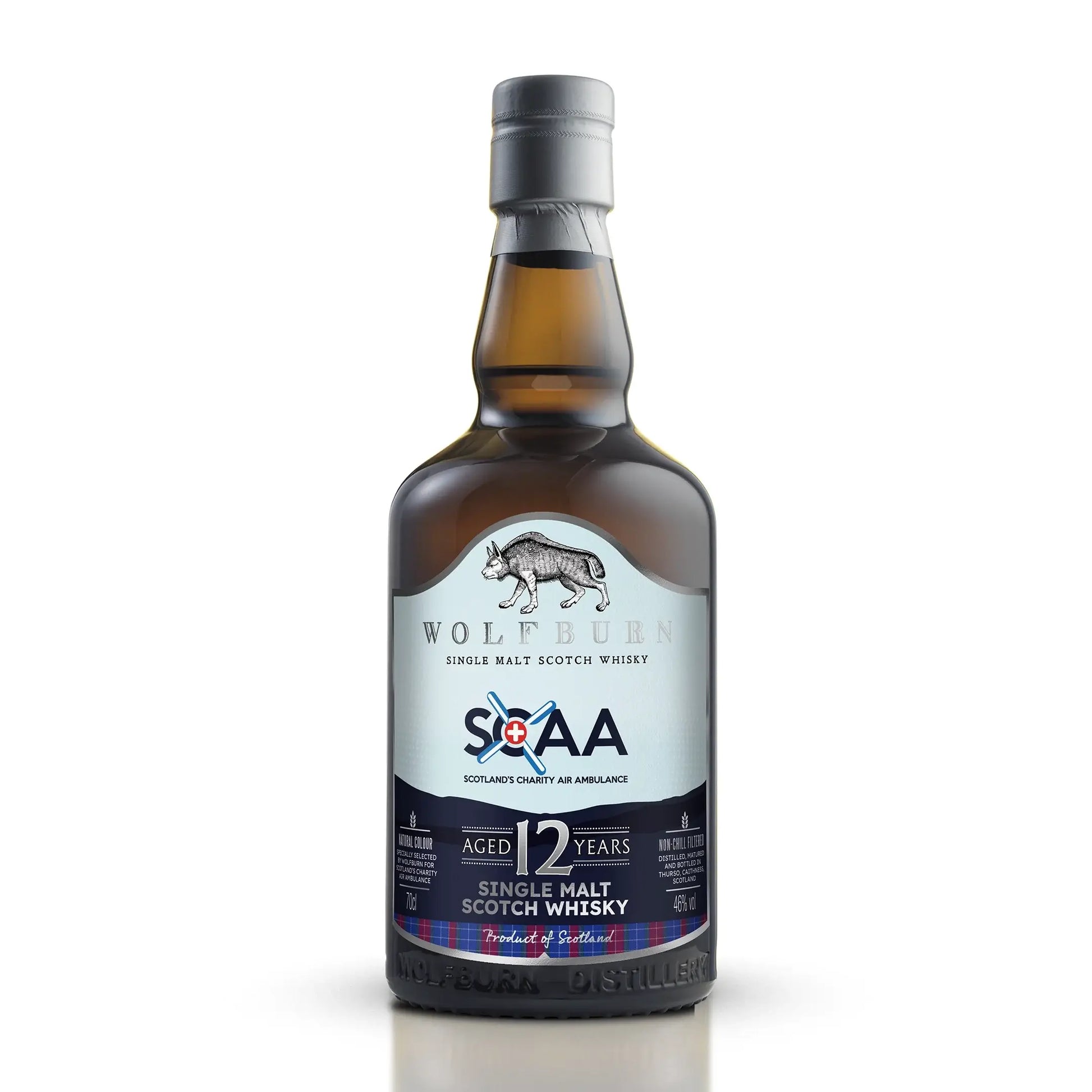 SCAA Single Malt Scotch Whisky bottle, aged 12 years, 46% vol, 70cl, from Wolfburn Distillery.