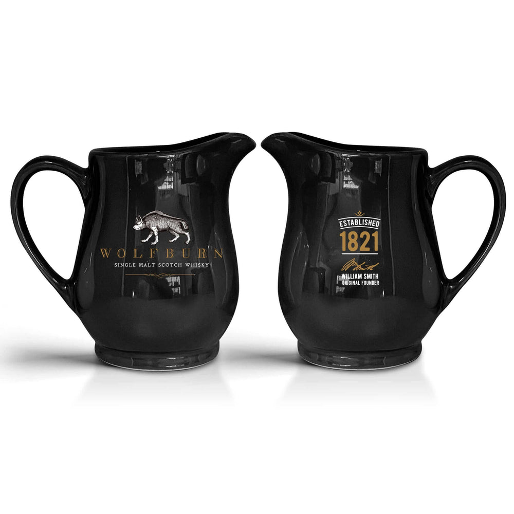 Wolfburn Distillery Wolfburn Black Water Jug These hand made 300ml Ceramic jugs are ideally suited for adding a splash of water to your whisky and will make a perfect gift or memory of Wolfburn. £19.99