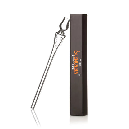 Glencairn Pipette Whisky Water Dropper leaning against black presentation box