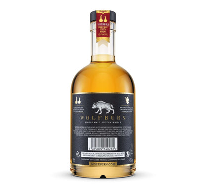 10 Year Old Single Malt Scotch Whisky - 46 vol. 35cl in a bottle showing detailed back label.