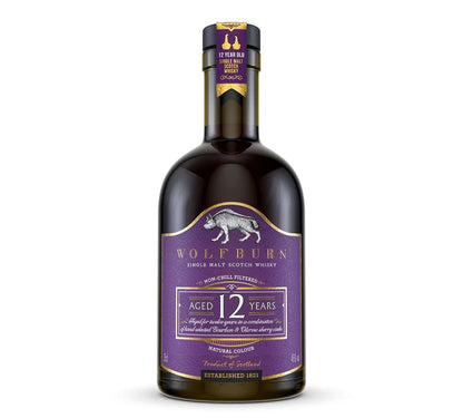 12 Year Old Single Malt Scotch Whisky 46 vol. 35cl bottle with purple label and elegant design.