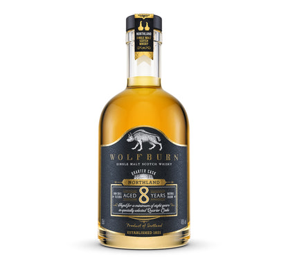 8 Year Old Single Malt Scotch Whisky - 46 vol. 35cl in a bottle showing detailed front label.