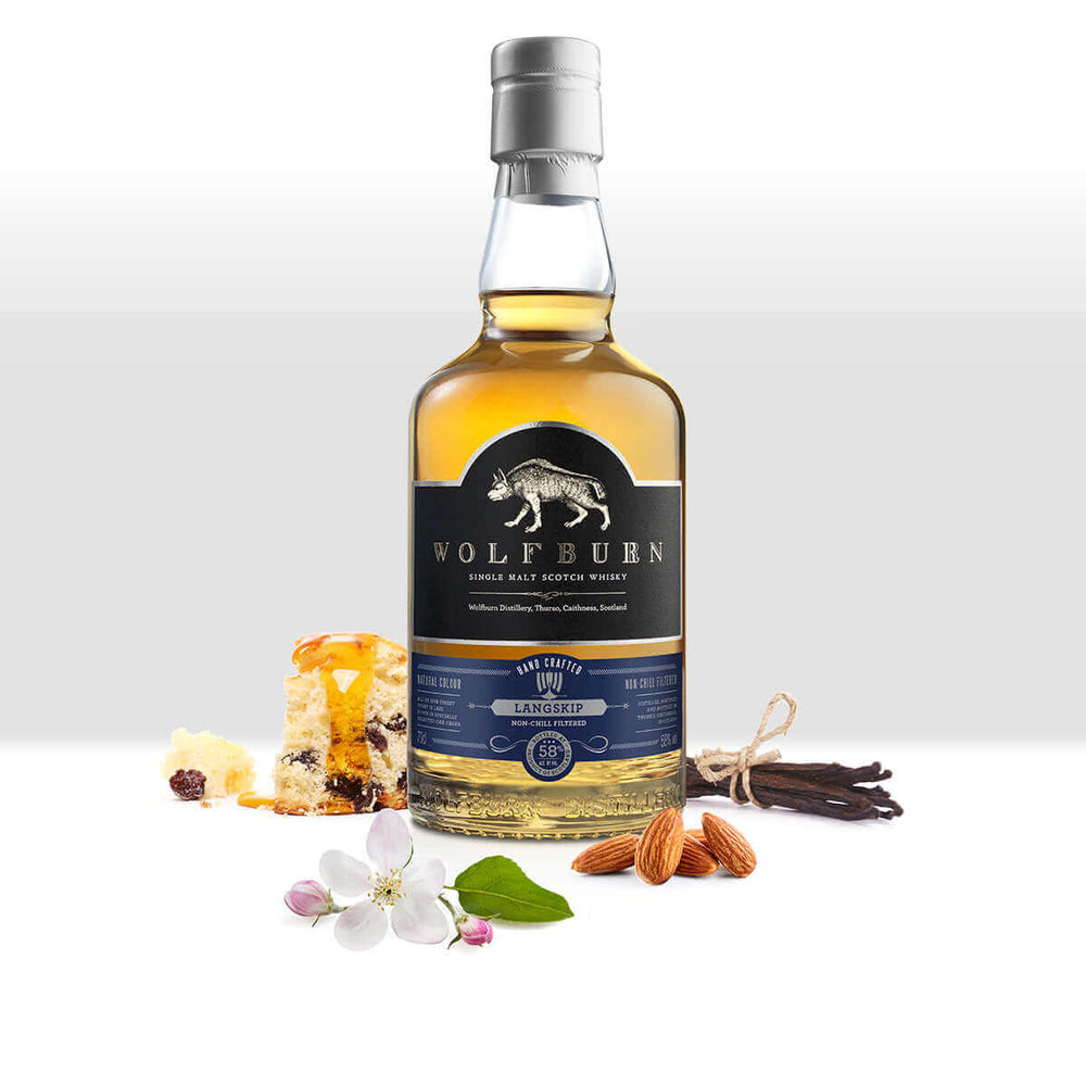 
                  
                    Wolfburn Distillery Wolfburn Langskip – 58% vol. 70cl A sweet, balanced and beautifully easy-drinking dram, Langskip’s strength is matched only by its smoothness. Matured entirely in first-fill bourbon casks, this whisky has a unique richness and an extra
                  
                