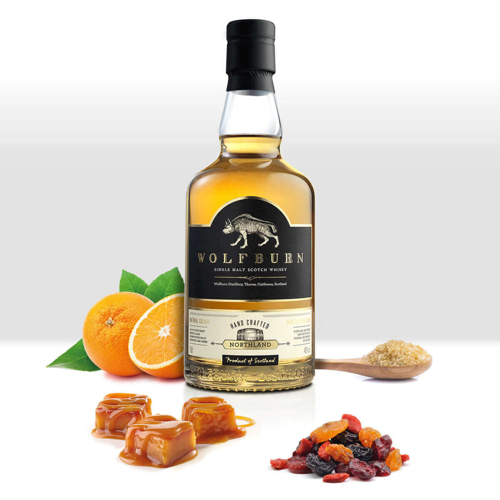 
                  
                    Wolfburn Distillery Wolfburn Northland – 46% vol. 70cl The smooth and warming flavours present in Northland come from the unhurried way in which the spirit is made, and from the maturation, which takes place in American oak quarter casks. Matured and bott
                  
                