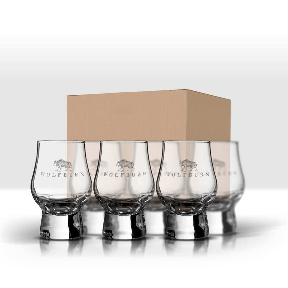 Wolfburn Distillery Wolfburn Perfect dram glass This miniature version of the classic whisky tasting glass is perfect for savouring a wee dram. Embossed with our Wolfburn Distillery logo, they’re the ideal gift to accompany a bottle of our Whisky. Ships i