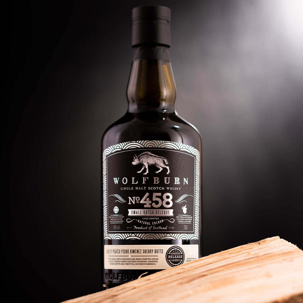 Wolfburn Distillery Wolfburn Small Batch 458 - 46% VOL. 70CL The seventh small-batch release from Wolfburn, Batch 458 has been crafted from a 50/50 combination of whisky matured for seven years in first-fill Pedro Ximénez sherry butts, married with lightl