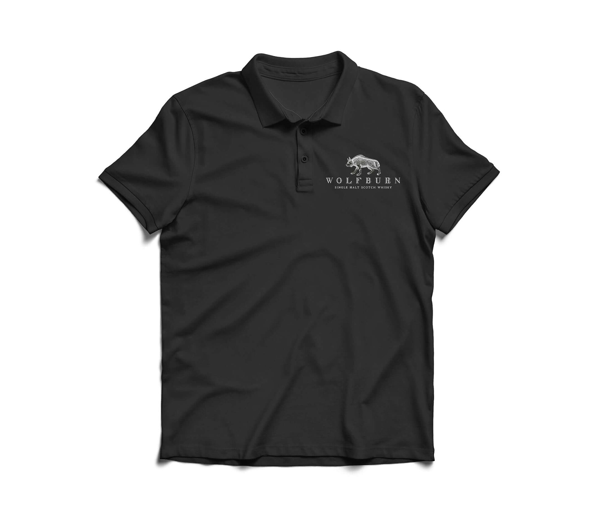 Wolfburn Polo shirt ‘Fortune Favours the Brave’ 100% cotton Polo shirt. Screen printed 'Wolfburn' logo on the chest and large Fortune Favours the Brave on the back.