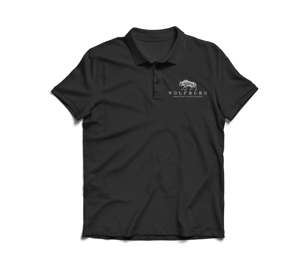 Wolfburn Distillery Wolfburn Polo shirt ‘Wolfburn’ 100% cotton Polo shirt. Screen printed 'Wolfburn' logo on the chest and large Fortune Favours the Brave on the back. £15.00