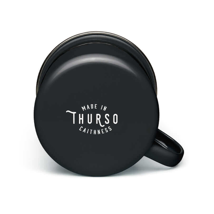 Wolfburn Enamel Mug - Black Our Wolfburn branded ‘Fortune Favours the Brave’ 11oz Enamel Mug is hand-enamelled to add to its unique charm. The Mug body is made using durable carbon steel which is enamel glazed, and complete with a 304 food-grade stainless