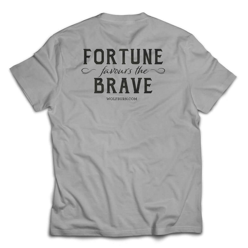 Wolfburn Distillery Wolfburn T-shirt 'Fortune favours the brave' 100% cotton t-shirt. Screen printed 'Wolfburn' logo on the chest and large Fortune Favours the Brave on the back. £15.00