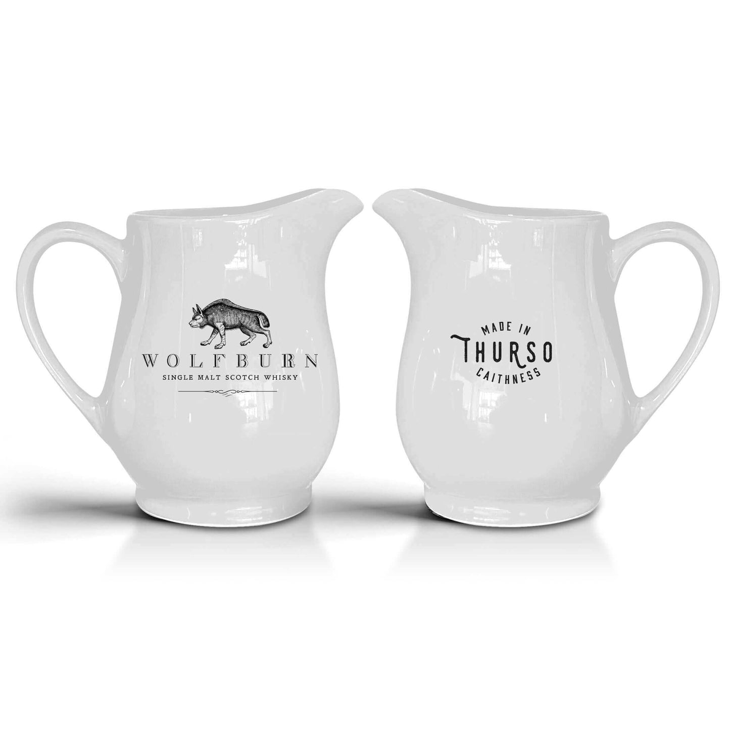 Wolfburn Water Jug - white These hand made 300ml Ceramic jugs are ideally suited for adding a splash of water to your whisky and will make a perfect gift or memory of Wolfburn.