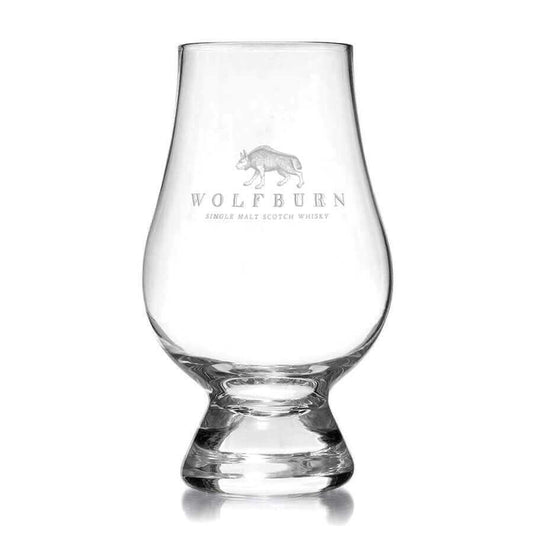 Wolfburn Glencairn glass The definitive glass for whisky tasting, the Glencairn is a design classic with a tapered mouth helping capture the aromas whilst the wide bowl allows the whisky’s colour to be fully appreciated. Engraved with the Wolfburn Distill