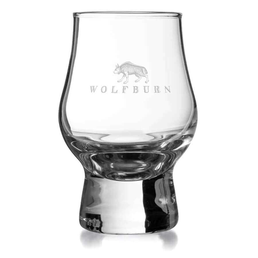 Wolfburn Perfect dram glass This miniature version of the classic whisky-tasting glass is perfect for savouring a wee dram. Embossed with our Wolfburn Distillery logo, they’re the ideal gift to accompany a bottle of our Whisky. Ships in a sturdy presentat